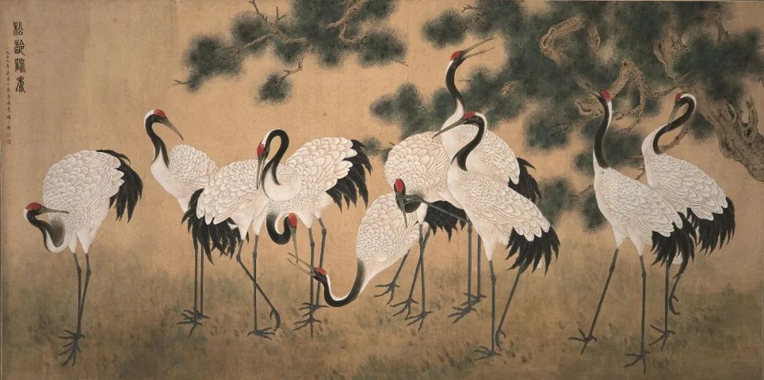 《松龄鹤寿》 陈之佛 中国画 148×295cm 1959年 南京博物院藏