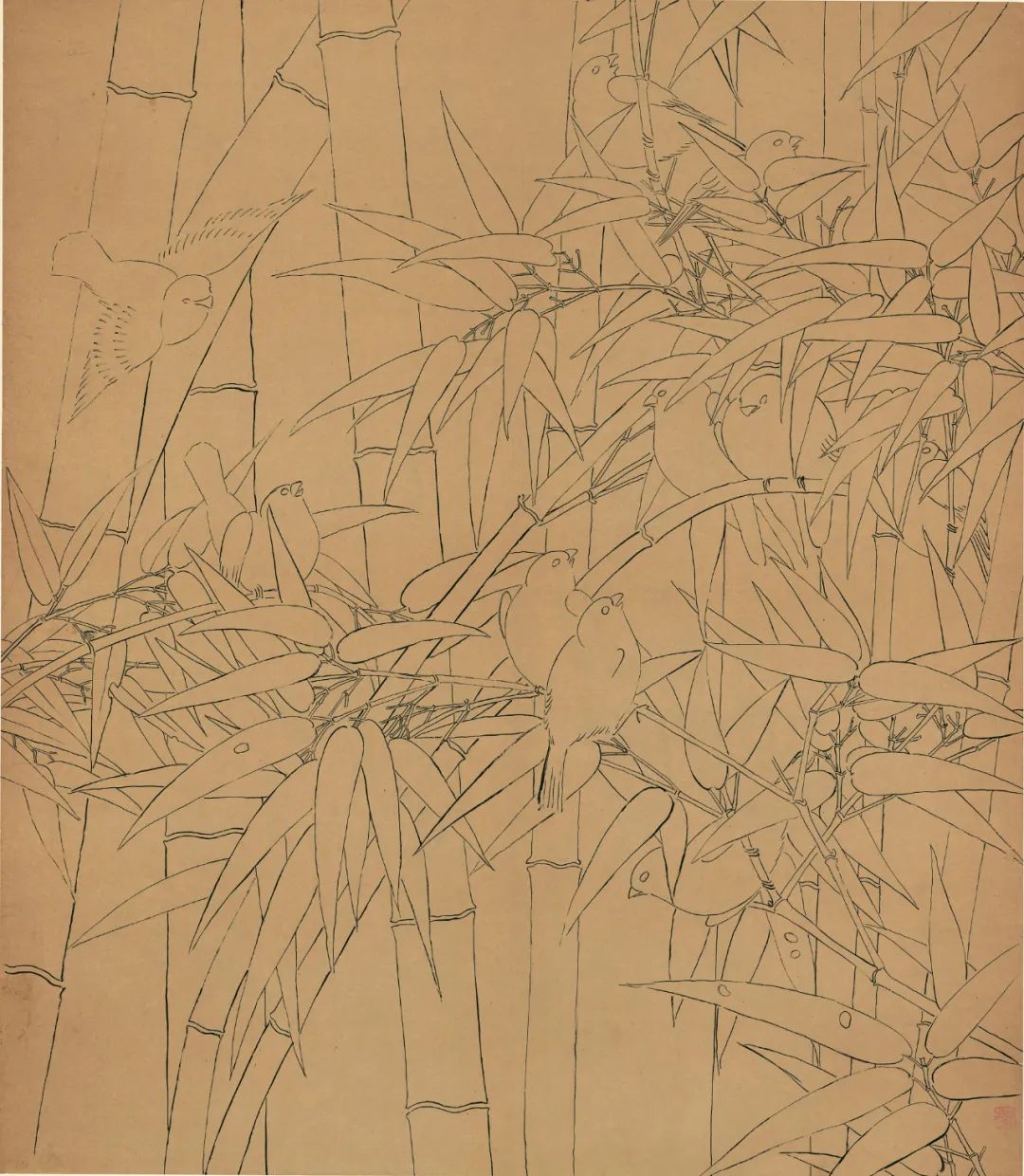 《丛竹群雀》 陈之佛 中国画 63.3×55.2cm 南京博物院藏