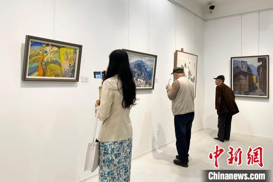 中国侨网图为观众参观美术展。　刘相琳　摄