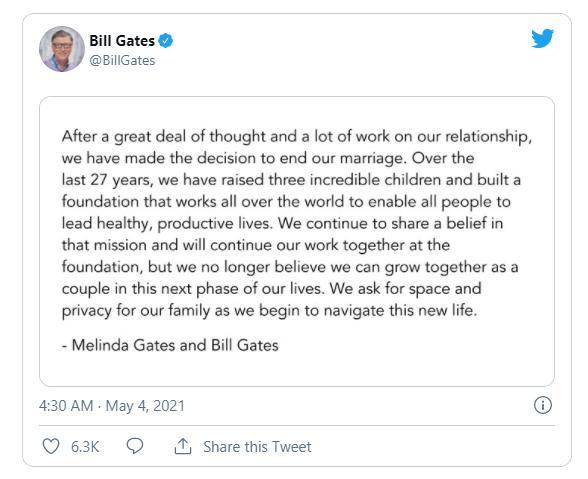 盖茨的推文声明