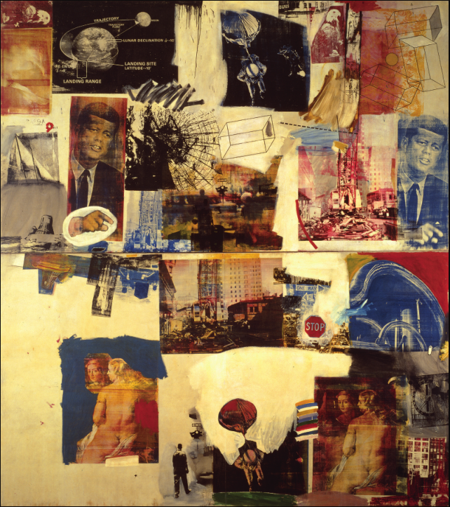 罗伯特·劳森伯格《天路》，1964年，布面油画和丝网画，548.6厘米×487.7厘米。达拉斯艺术博物馆