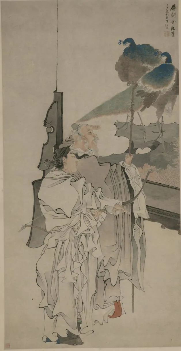 屏开金孔雀 任伯年 中国画 184×94.5cm 1877年 中国美术馆藏