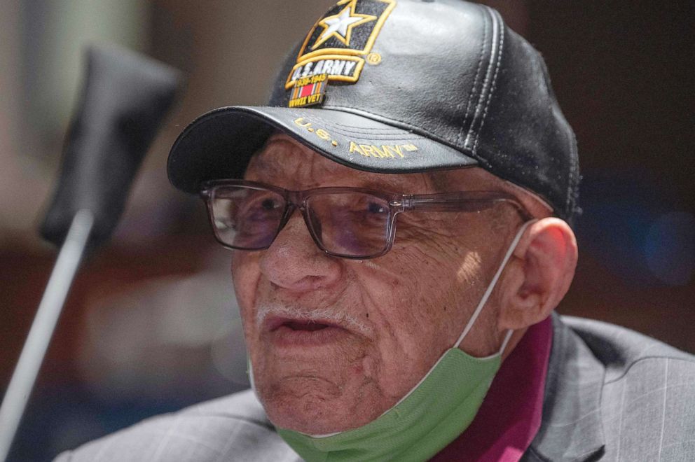 PHOTO: HHughes Van Ellis, a Tulsa Race Massacre survivor and World War II veteran, testifies during a hearing on 