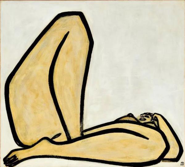 常玉，《曲腿裸女》，油彩纤维板，1965年作