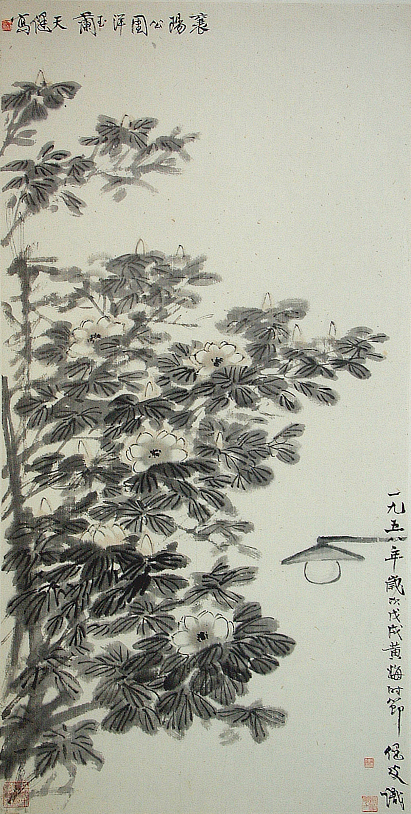 贺天健《襄阳公园洋玉兰》1958年 106.5×50.5