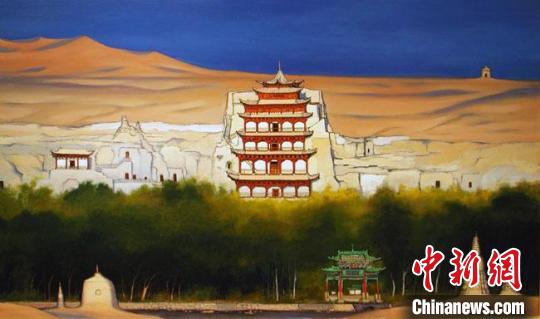 中国侨网图为知名画家常嘉煌先生作品《敦煌大佛殿清风》。　受访者供图
