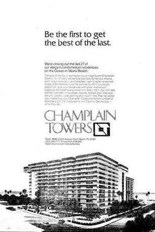1980 年出现在《迈阿密先驱报》上的尚普兰塔南公寓广告