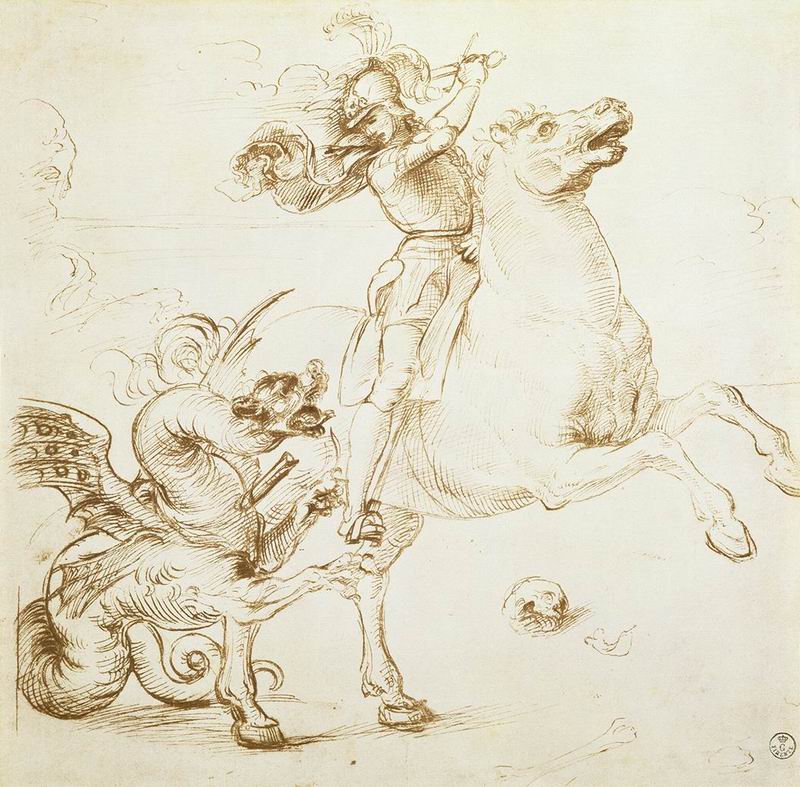 《圣乔治大战恶龙》（复制品），拉斐尔·圣齐奥，1505-1507，26,5 x 26,7cm，纸画
