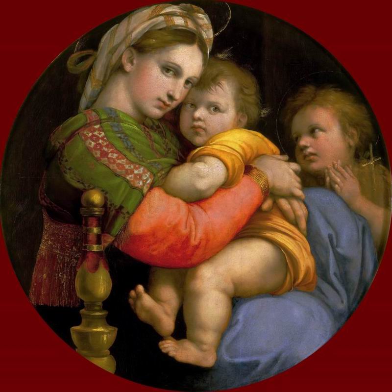 《椅中圣母》（复制品），拉斐尔，c. 1513 - 1514，71×71cm，布面画