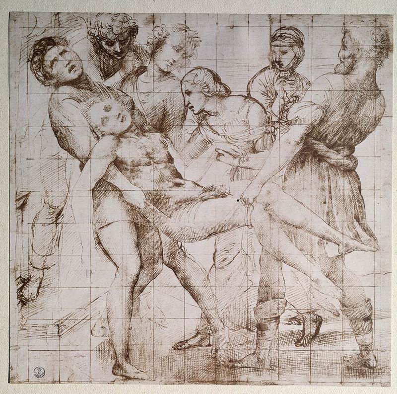 《下十字架》（复制品），拉斐尔·圣齐奥，1507，29 x 29.7cm，纸画