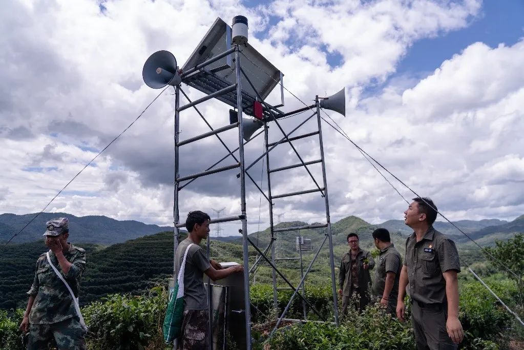 茶山上的扩音器，一旦监测到有野象出没就会向周围村民预警
