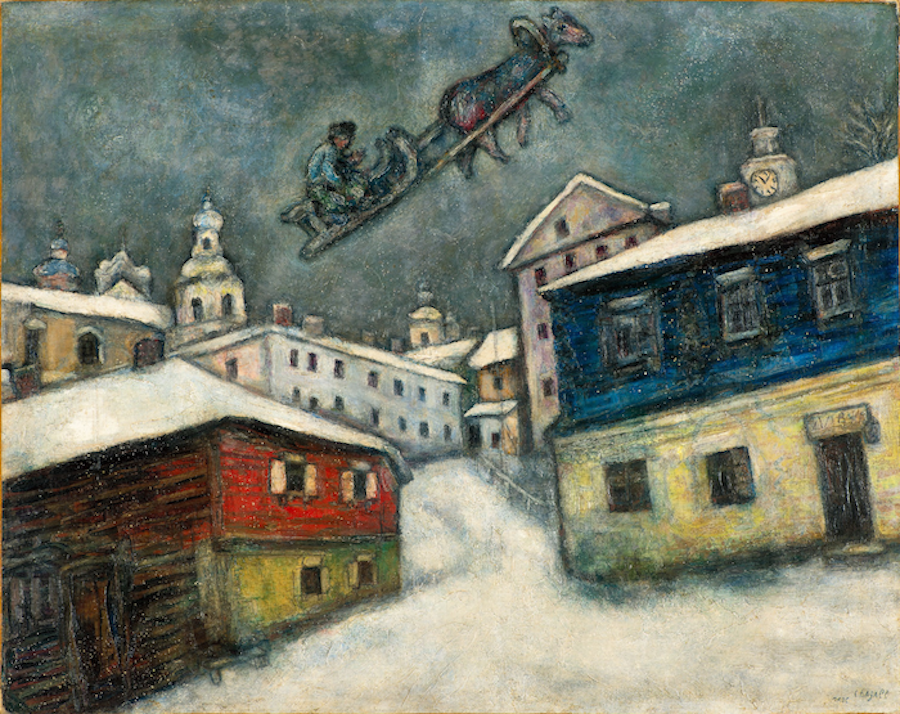 俄罗斯村庄，布面油画 Russian Village，Oil on canvas 73x92cm，1929 Marc Chagall,Russian Village,1929,Oil on canvas ⓒ Marc Chagall / ADAGP, Paris - SACK, Seoul, 2021