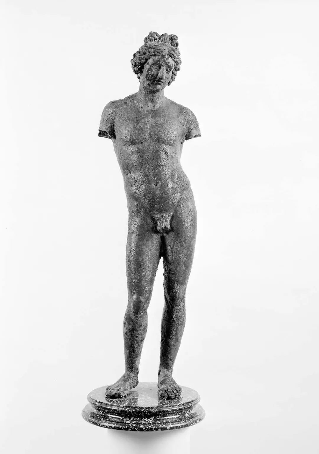 Statuette of Apollo, Roman, Imperial Period, 1st century B.C. or 1st century A.D. Bronze inlaid with silver