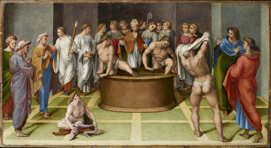 《圣奥古斯丁为新教徒洗礼》 吉罗拉莫·真加 1516-1518 49x91cm 木板油画 ©Fondazione Accademia Carrara, Bergamo