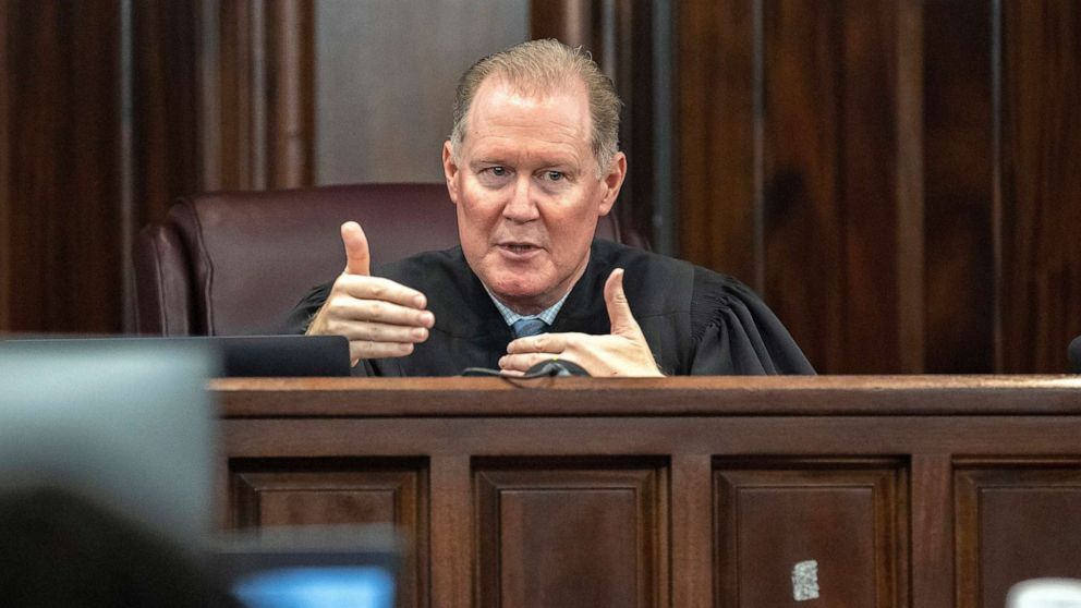 PHOTO: Superior Court Judge Timothy Walmsley speaks during the trial of the men charged with killing Ahmaud Arbery, in the Glynn County Courthouse, Nov. 9, 2021, in Brunswick, Ga.