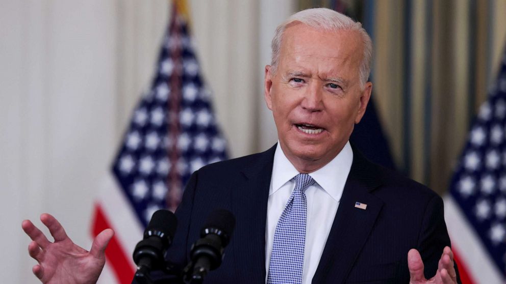 PHOTO: President Joe Biden responds to a question from a reporter after speaking about coronavirus disease (COVID-19) vaccines and booster shots in the State Dining Room at the White House in Washington, Sept. 24, 2021.