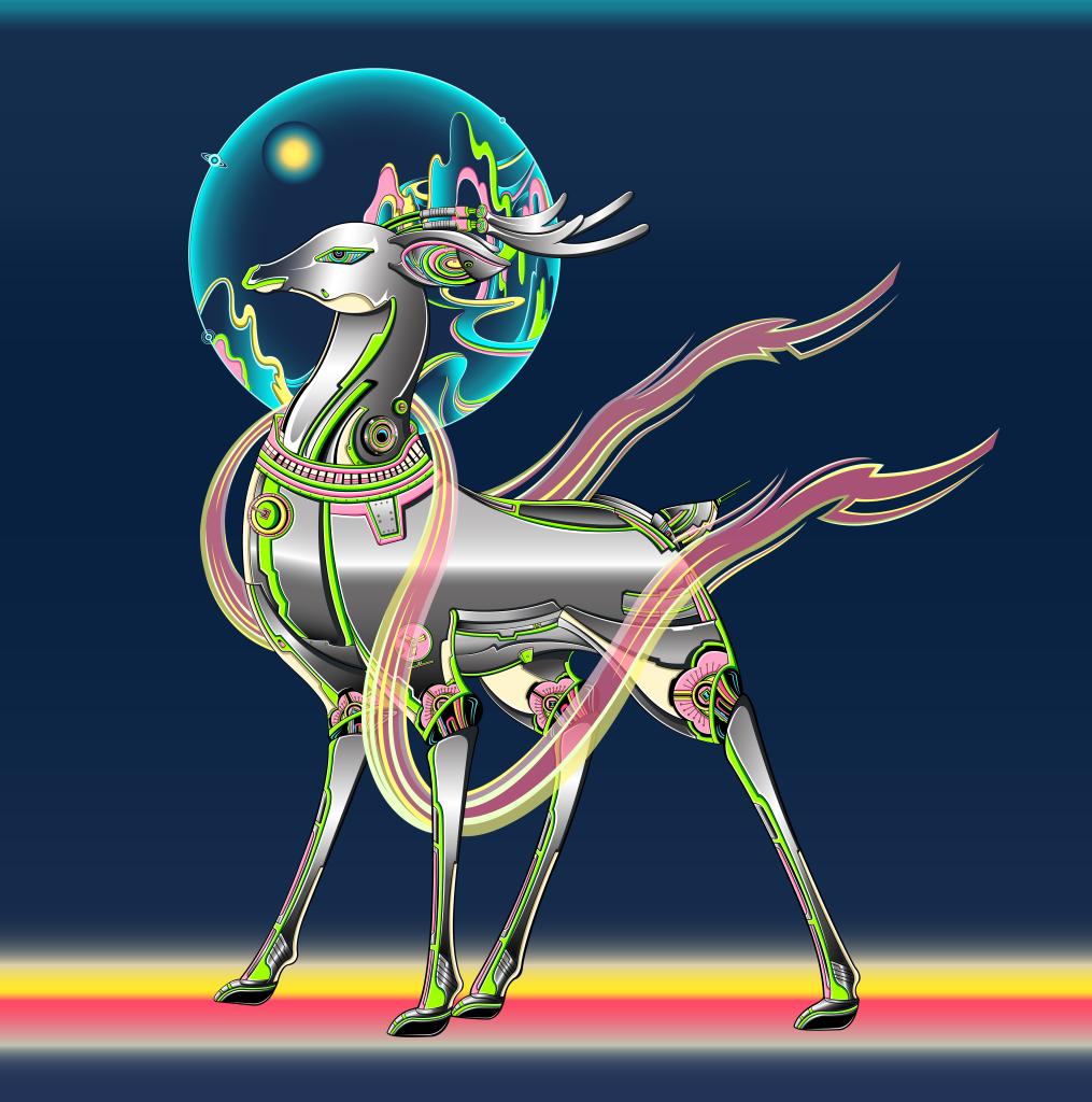 万物 · 窟宇宙系列-卫星鹿-站立, 65 inch, 数字艺术, 姜斌，2021