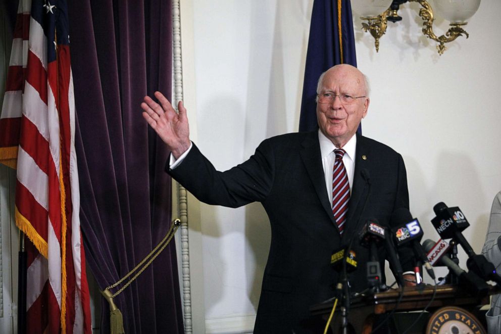 PHOTO: Senator Patrick Leahy announces his decision to not run for another term in the Senate, outside the Vermont Statehouse in Montpelier, Vt., Nov. 15, 2021.