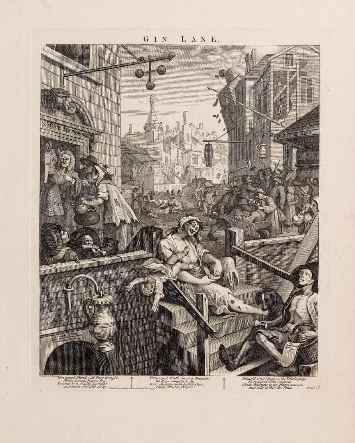 荷加斯，《杜松子酒巷（Gin Lane）》，1751年