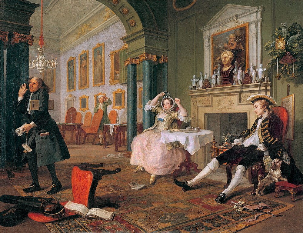 荷加斯，《时髦的婚（Marriage a la Mode）》，1743-1745年