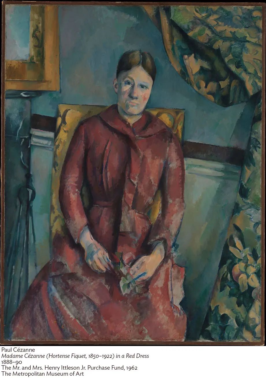 保罗·塞尚《穿红裙子的塞尚夫人(霍滕斯∙费怀特,1850-1922)》 大都会艺术博物馆藏