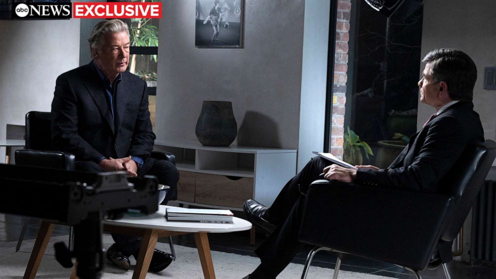 PHOTO: Actor Alec Baldwin talks to ABC News' Chief Anchor George Stephanopoulos in his first interview since the deadly shooting on the set of the film, 
