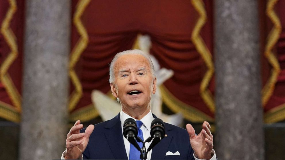 PHOTO: President Joe Biden speaks at an event in Statuary Hall on the first anniversary of the Jan. 6, 2021 attack on the U.S. Capitol by supporters of former President Donald Trump, on Capitol Hill in Washington, D.C., Jan. 6, 2022.