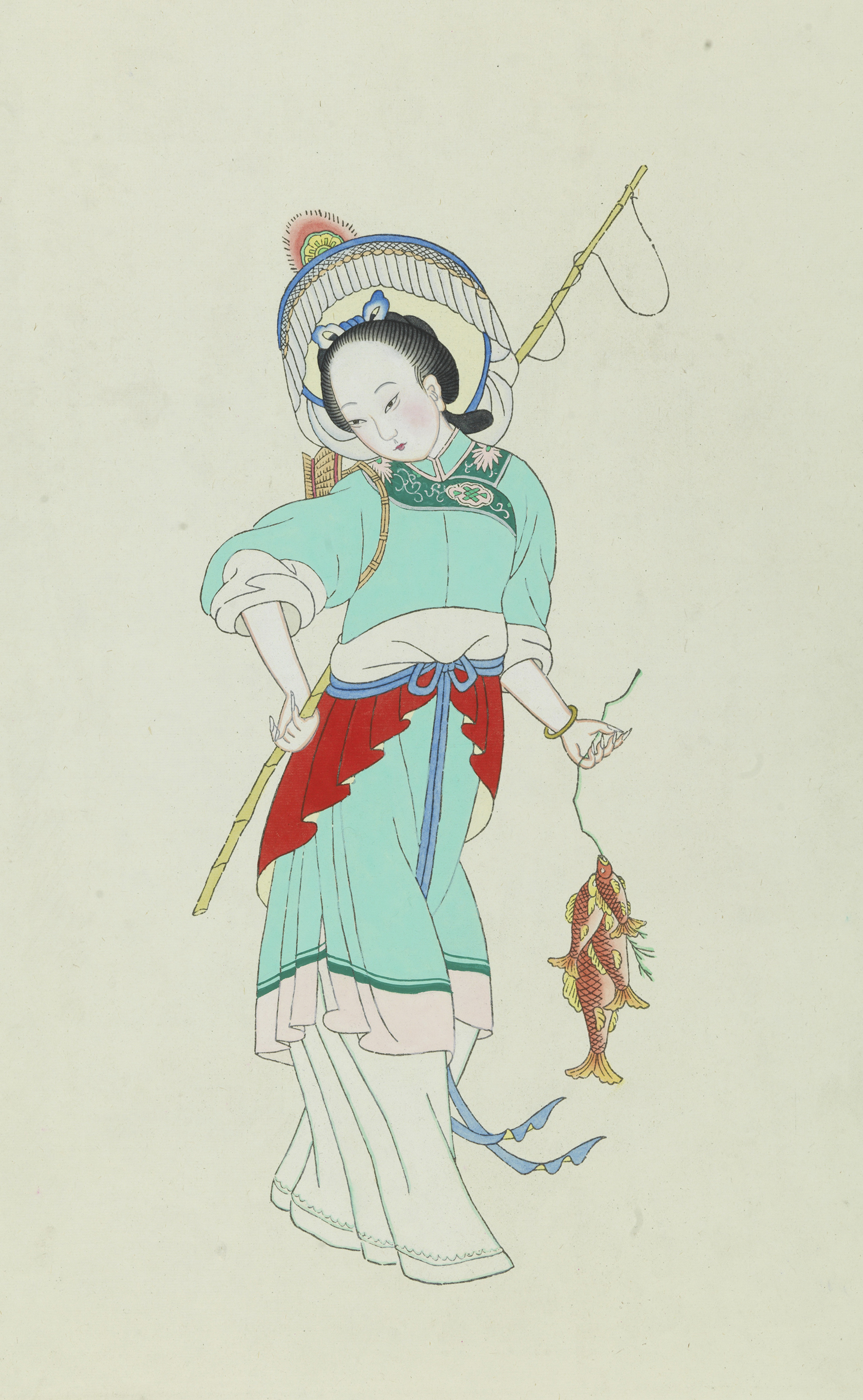 木版年画中的女性形象：《渔家女》 山西临汾 64厘米 ×41厘米 中国美术馆藏