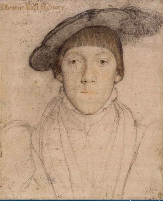 荷尔拜因，《亨利·霍华德，萨里伯爵》，约1532-1533年，色粉笔和墨水，英国皇家收藏
