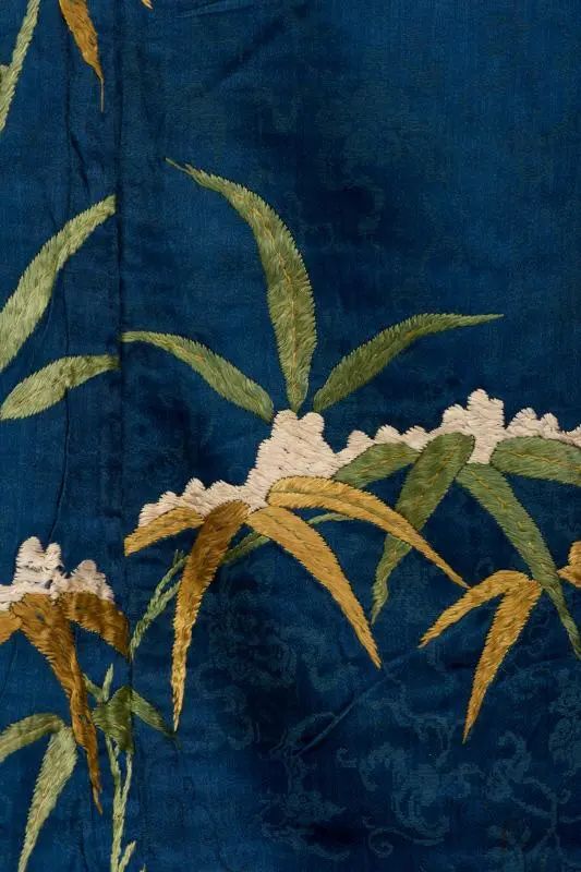 《雪持竹纹样小袖》（局部）日本，1700-1800 丝绸刺绣
