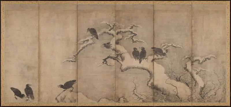 《雪中乌鸦屏风》，日本，1700-1800，六板屏风