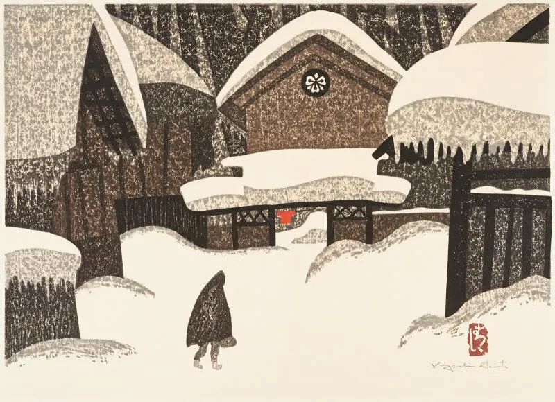 斋藤清（1907－1997），《会津的冬天》（12） 日本，1969，木刻版画
