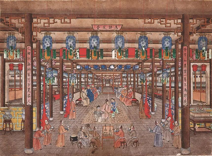唱堂会 佚名 年画 33×44cm   清 北京 中国美术馆藏