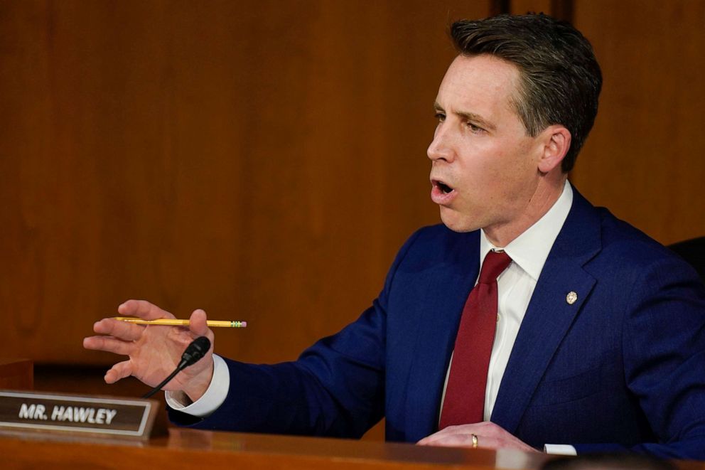 PHOTO: Sen. Josh Hawley questions Supreme Court nominee Judge Ketanji Brown Jackson during her confirmation hearing before the Senate Judiciary Committee, March 22, 2022.