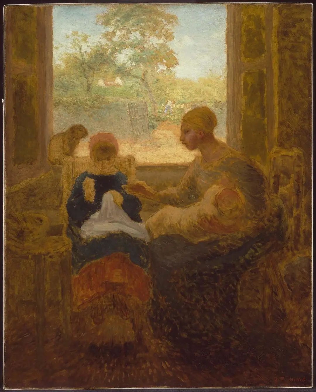 《缝纫课》，让-弗朗索瓦·米勒，1874年，布面油画