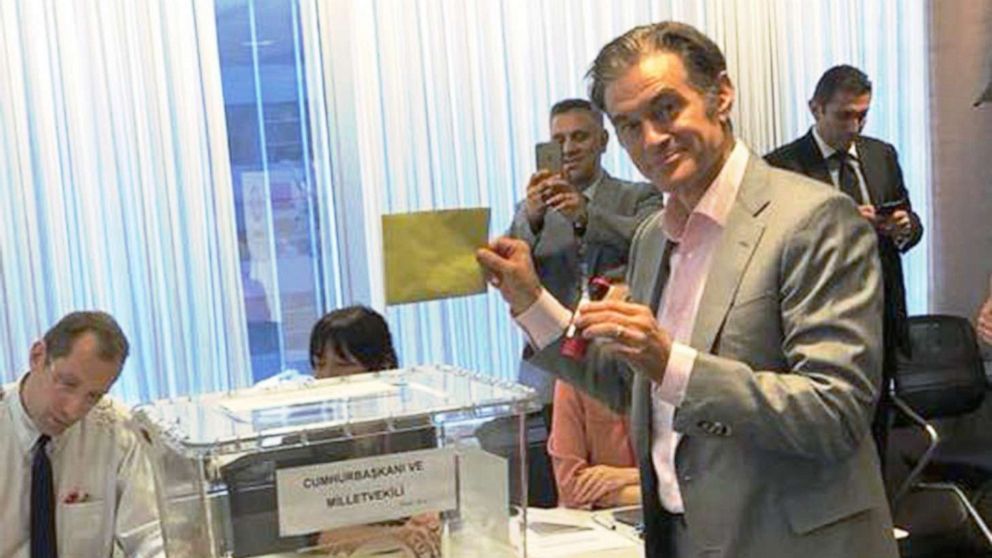 PHOTO: A June 13, 2018, photo from the Facebook page of the Turkish Consulate General in New York shows Dr. Mehmet Oz casting his vote in the 2018 Turkish presidential election.