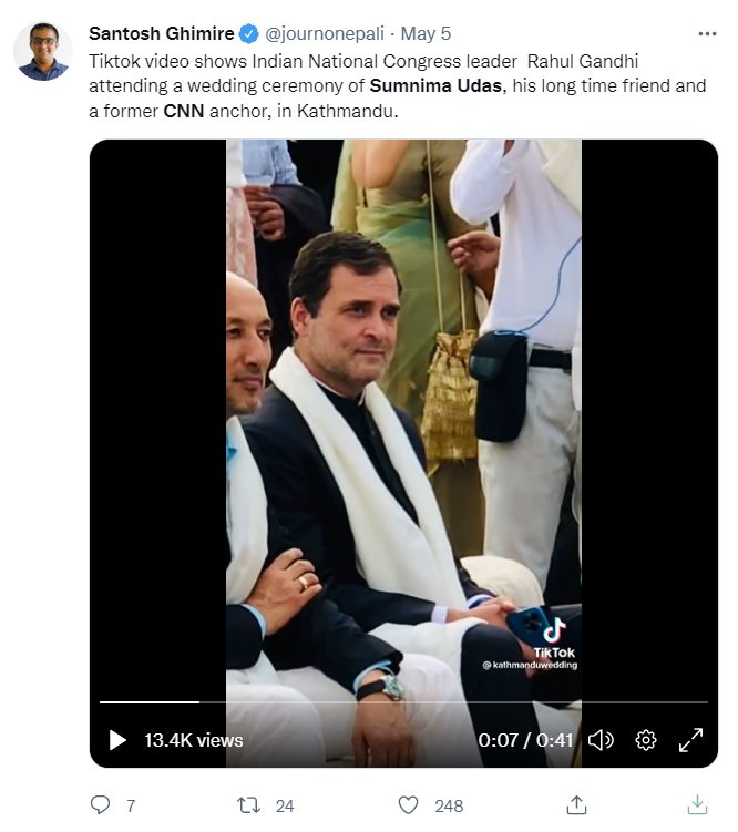 视频显示甘地出席了加德满都的婚礼。