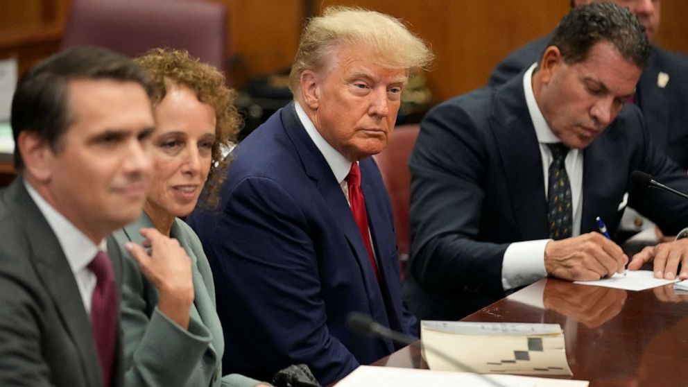 PHOTO: Former President Donald Trump appears in court for an arraignment on charges stemming from his indictment by a Manhattan grand jury following a probe into hush money paid to porn star Stormy Daniels, in New York City, Apr. 4, 2023.
