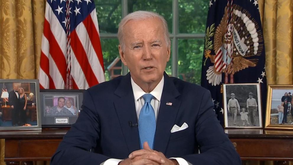 PHOTO: President Joe Biden speaks from the Oval Office of the White House in Washington, D.C., on June 2, 2023.